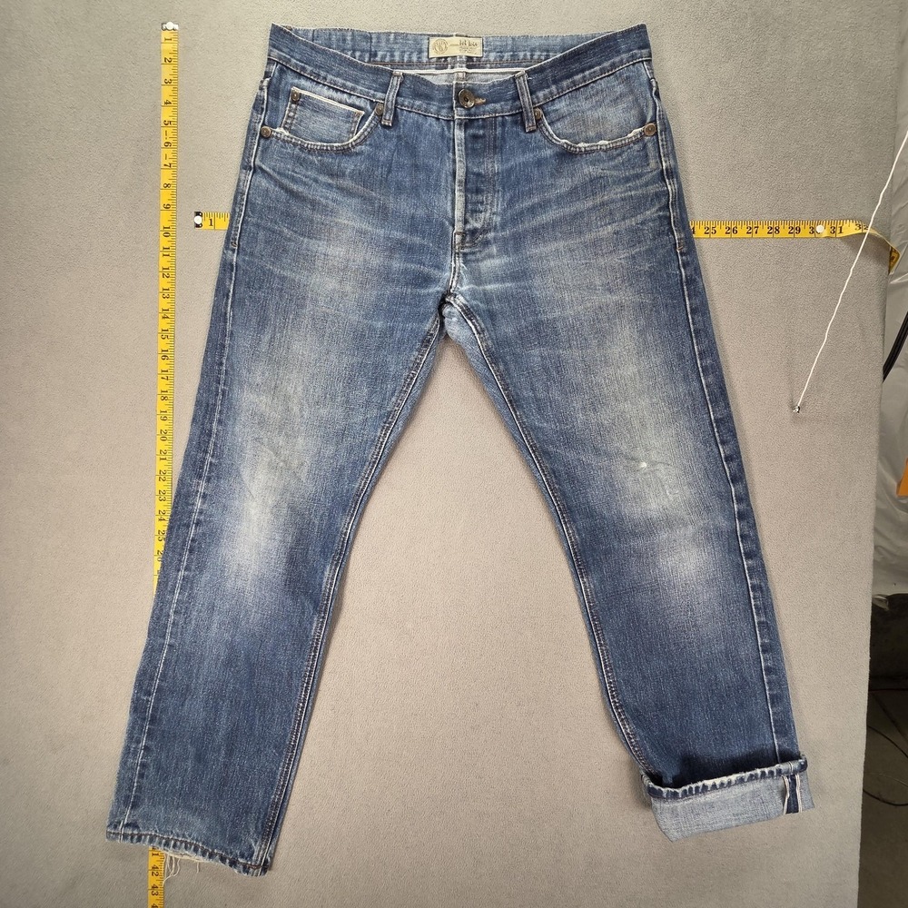 Fat‎ Face Selvedge Jeans Mens Blue Straight Button Fly Whiskers Fits 34x30